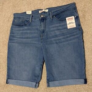 NWT Levis Womens Denim Bermuda Shorts Semi-High Rise Blue Stretch Sz 16 Waist 33